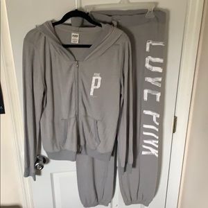 PINK grey sweatsuit.